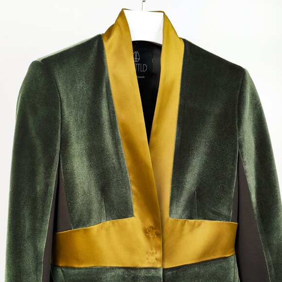 UNTTLD AW/18 Rafael Green Velvet Satin-Trim Blazer - Picture 4 of 9